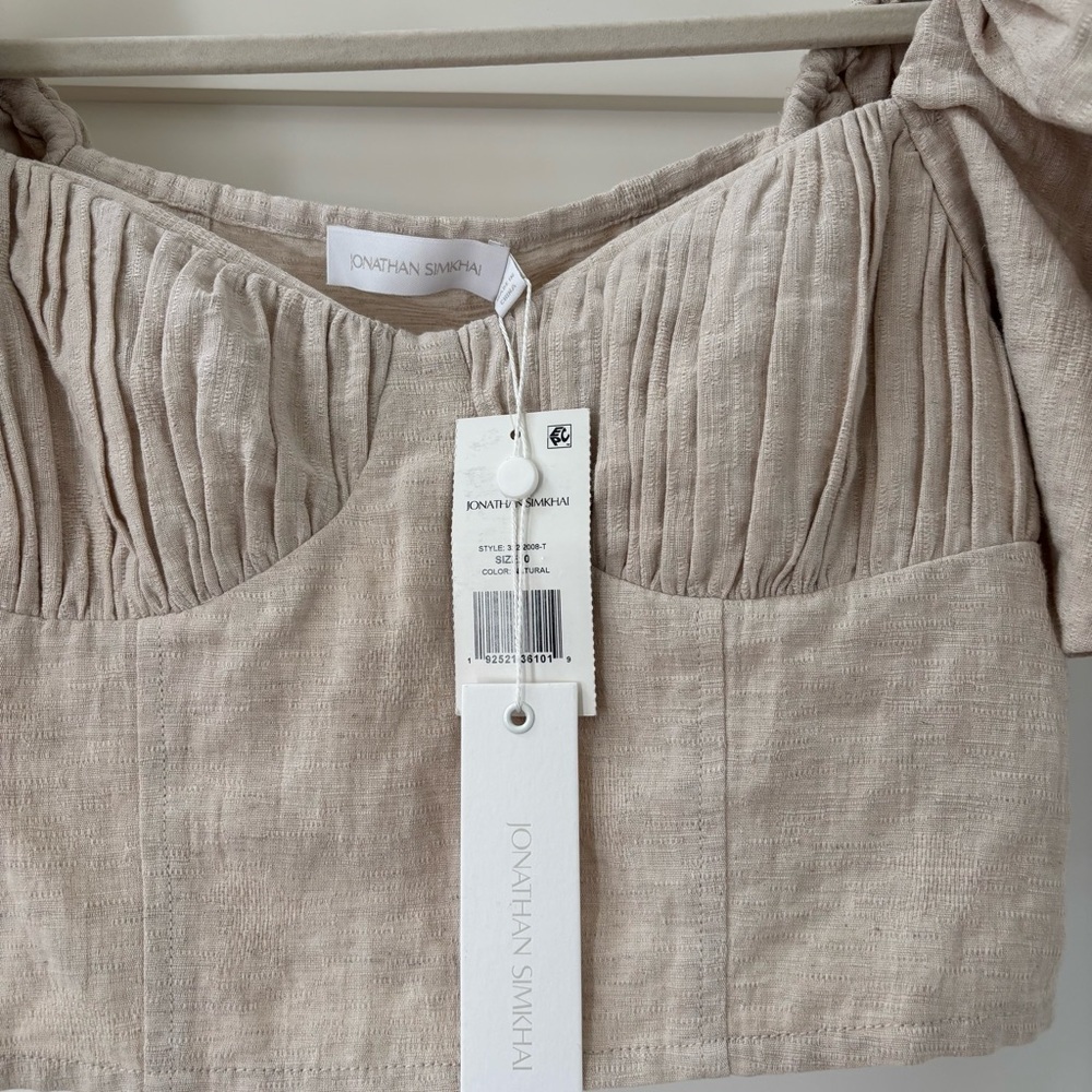 NWT Jonathan Simkhai Square Neckline Short Sleeve Crop Top 0 - Picture 3 of 5